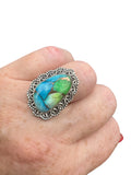 Kingman Peacock Dahlia Solid 925 Sterling Silver Ring 7.5