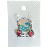 HEART Kingman Pink Dahlia Turquoise Solid 925 Sterling Silver Earrings