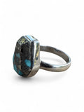 Turquoise & Pyrite Solid 925 Sterling Silver Ring 7