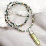 Green Jade Point Pendant Beaded Necklace