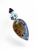 Montana Agate & Garnet Solid 925 Sterling Silver Pendant