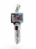 Rough Rose Quartz & Quartz point Solid 925 Sterling Silver Pendant