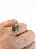 Kingman Turquoise with Pyrite Solid 925 Sterling Silver Ring 7