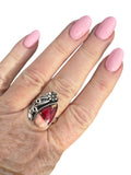 Kingman Red Rose Dahlia Solid 925 Sterling Silver Ring 9