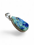 Rough Dioptase Azurite Solid 925 Sterling Silver Pendant
