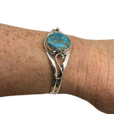Kingman Blue Copper Turquoise Solid 925 Sterling Silver Cuff Bracelet