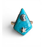 Mojave Turquoise Moon & Star Solid 925 Sterling Silver Ring 9