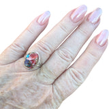 Kingman Pink Dahlia Turquoise Solid 925 Sterling Silver Ring 6.5