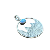 Fire Opal & Textured Mountain Design Pendant – Solid 925 Sterling Silver