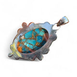 Kingman Turquoise & Spiny Oyster Solid 925 Sterling Silver Pendant