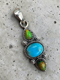 Kingman Green & Blue Turquoise Solid 925 Sterling Silver Pendant