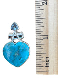Arizona Turquoise Heart & Blue Topaz Solid 925 Sterling Silver Pendant