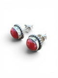 Italian Coral Solid 925 Sterling Silver Stud Earrings