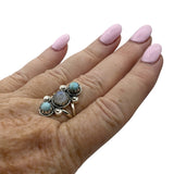Caribbean Larimar & Rainbow Moonstone Solid 925 Sterling Silver Ring 9.5