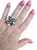 Flower White Buffalo Solid 925 Sterling Silver Ring ADJ