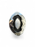 White Buffalo Shadow Box Solid 925 Sterling Silver Ring 9