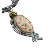 ROSE Leopardskin Jasper Solid 925 Sterling Silver Pendant Beaded Necklace