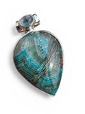 Blue Laguna Lace Agate & Aquamarine Solid 925 Sterling Silver Pendant