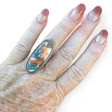 Kingman Turquoise & Spiny Oyster Solid 925 Sterling Silver Ring 7