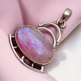 Pink Rainbow Moonstone Solid 925 Sterling Silver Pendant
