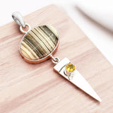 Prairie Agate & Citrine Solid 925 Sterling Silver Pendant