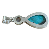 Tibetan Turquoise & Rainbow Moonstone Solid 925 Sterling Silver Pendant