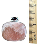 Scolecite & Garnet Solid 925 Sterling Silver Pendant