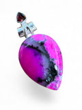 Pink Dendritic Opal & Garnet Solid 925 Sterling Silver Pendant