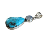 Tibetan Turquoise & Rainbow Moonstone Solid 925 Sterling Silver Pendant