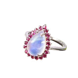 Rainbow Moonstone & Garnet Solid 925 Sterling Silver Ring 9