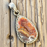 Crazy Lace Agate teardrop Solid 925 Sterling Silver Pendant