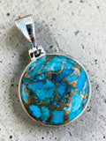 Kingman Copper Turquoise Solid 925 Sterling Silver Pendant