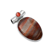 Snakeskin Jasper & Garnet Solid 925 Sterling Silver Pendant