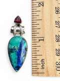 Blue Bird Azurite & Garnet Solid 925 Sterling Silver Pendant
