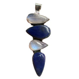 Blue Lapis & Rainbow Moonstone Solid 925 Sterling Silver Pendant