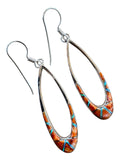 Navajo Oyster Shell & Fire Opal Inlay Solid 925 Sterling Silver Earrings