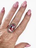 Kingman Pink Dahlia Turquoise Solid 925 Sterling Silver Ring 10.5