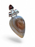 Botswana Agate & Garnet Solid 925 Sterling Silver Pendant