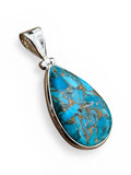 Kingman Blue Copper Turquoise Solid 925 Sterling Silver Pendant