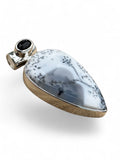 Dendritic Opal & Onyx Solid 925 Sterling Silver Pendant