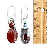 Carnelian & Honey Citrine Solid 925 Sterling Silver Earrings
