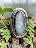 Rainbow Moonstone Solid 925 Sterling Silver Ring 7.5