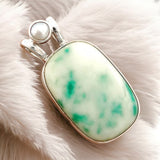 Peridot in Chrysoprase & Pearl Solid 925 Sterling Silver Pendant