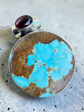Number 8 Turquoise & Garnet Solid 925 Sterling Silver Pendant