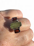 Green Kyanite & Garnet Solid 925 Sterling Silver Ring 6