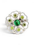 Malachite & Peridot Solid 925 Sterling Silver Ring 7.5