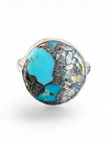Kingman Turquoise with Pyrite Solid 925 Sterling Silver Ring 10