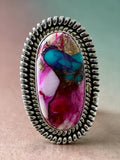 Kingman Pink Dahlia Turquoise Solid 925 Sterling Silver Ring 8