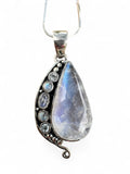 Rainbow Moonstone Solid 925 Sterling Silver Pendant with 18 inch chain necklace