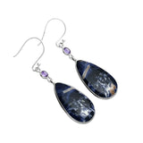 Sodalite & Amethyst Solid 925 Sterling Silver Earrings